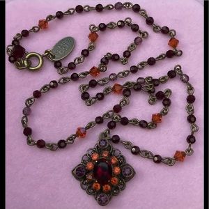 LIZ PAIACIOS S. F. Vintage Silver Tone & Red Crystal Necklace